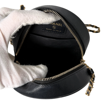 Chanel Runde CC Filigree Clutch aus Kaviarleder Schwarz / sehr gut Chanel