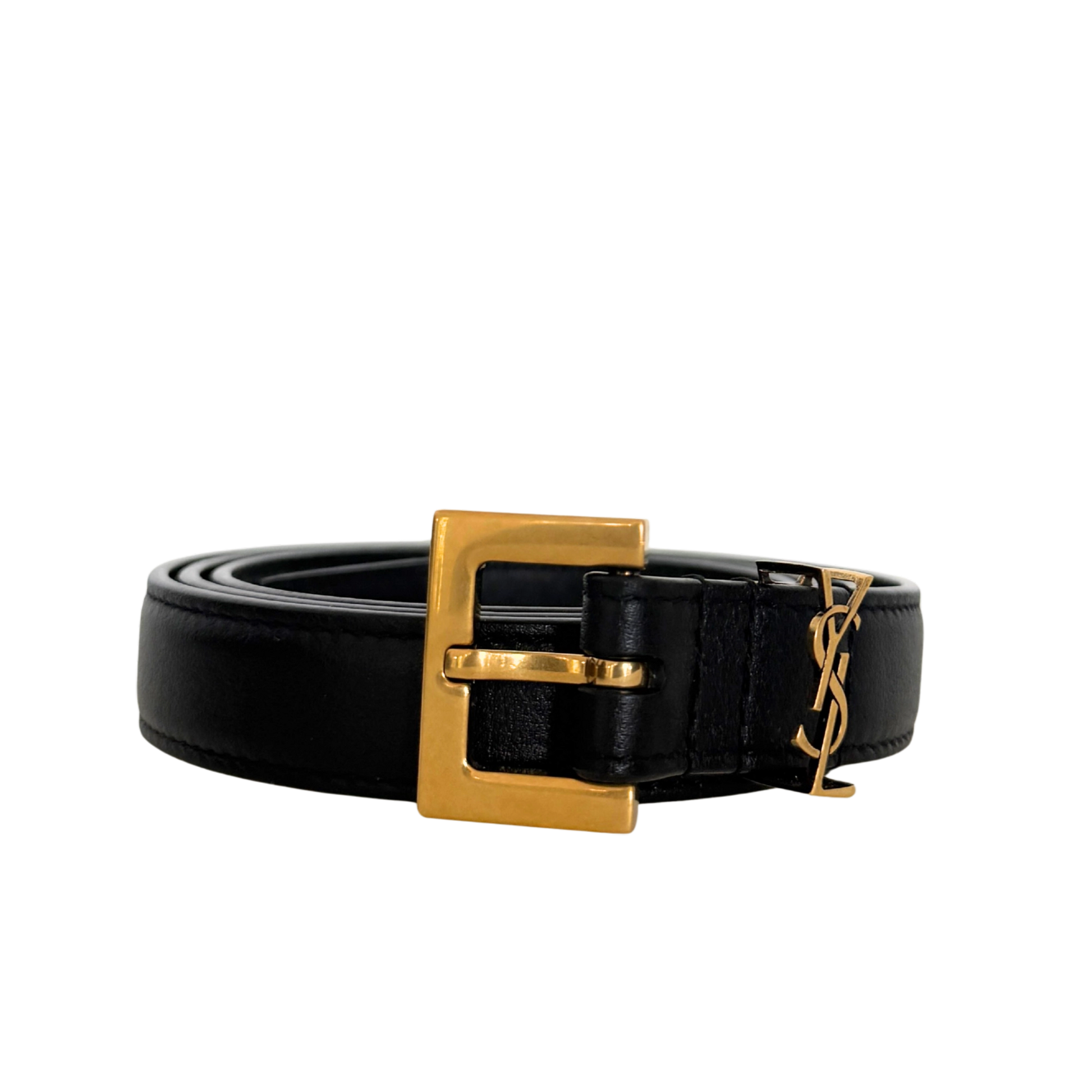 Saint Laurent Cassandre Gürtel aus Glattleder mit quadratischer Schnalle Schwarz 80cm Fullset / neuwertig Saint Laurent