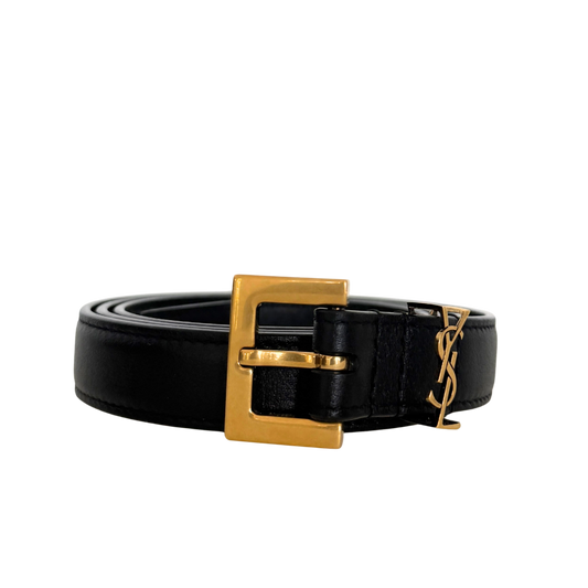 Saint Laurent Cassandre Gürtel aus Glattleder mit quadratischer Schnalle Schwarz 80cm / neuwertig Saint Laurent