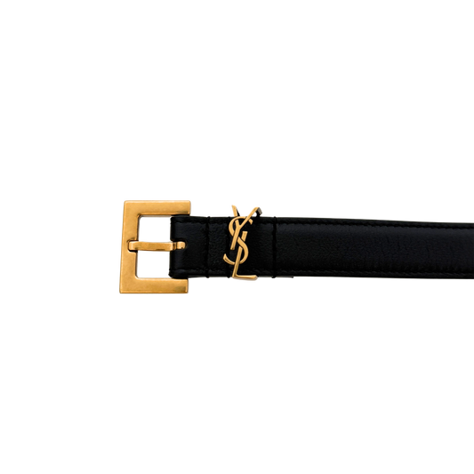 Saint Laurent Cassandre Gürtel aus Glattleder mit quadratischer Schnalle Schwarz 80cm / neuwertig Saint Laurent