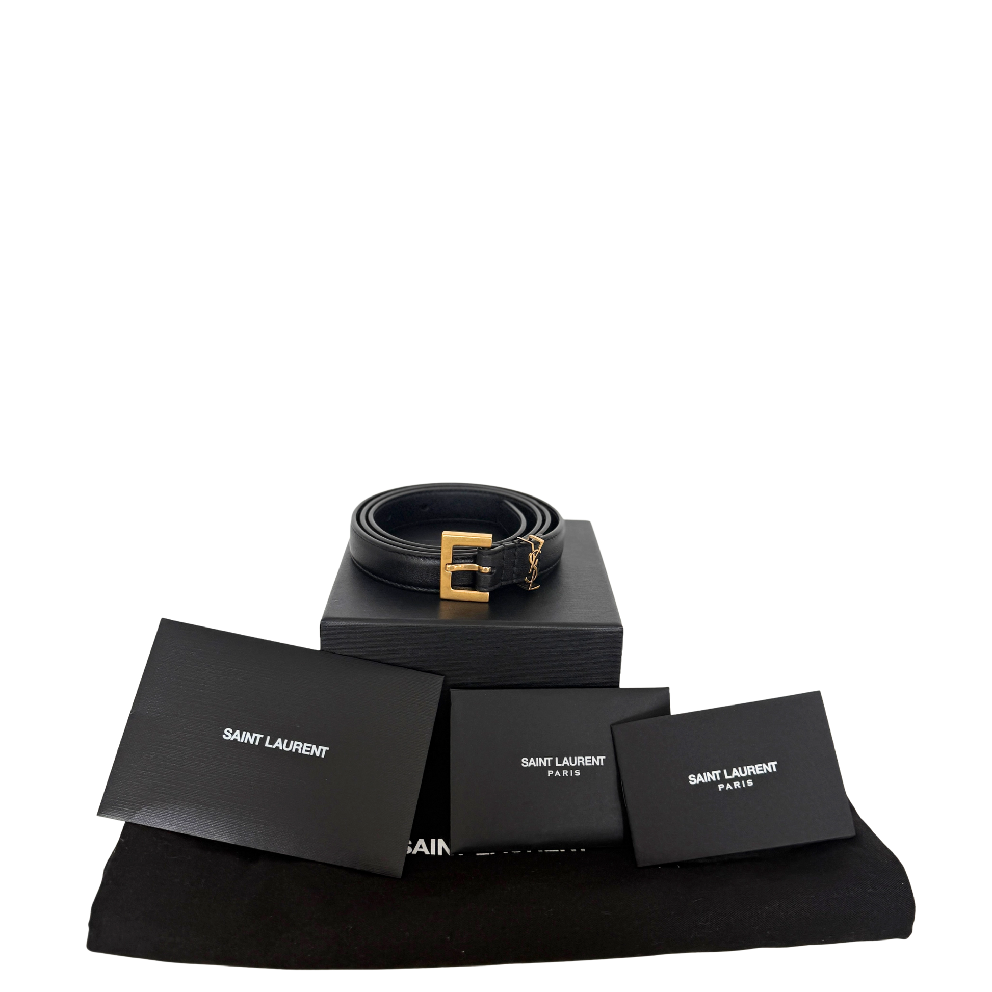 Saint Laurent Cassandre Gürtel aus Glattleder mit quadratischer Schnalle Schwarz 80cm Fullset / neuwertig Saint Laurent