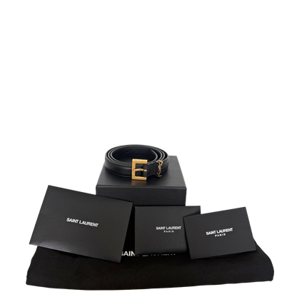 Saint Laurent Cassandre Gürtel aus Glattleder mit quadratischer Schnalle Schwarz 80cm Fullset / neuwertig Saint Laurent
