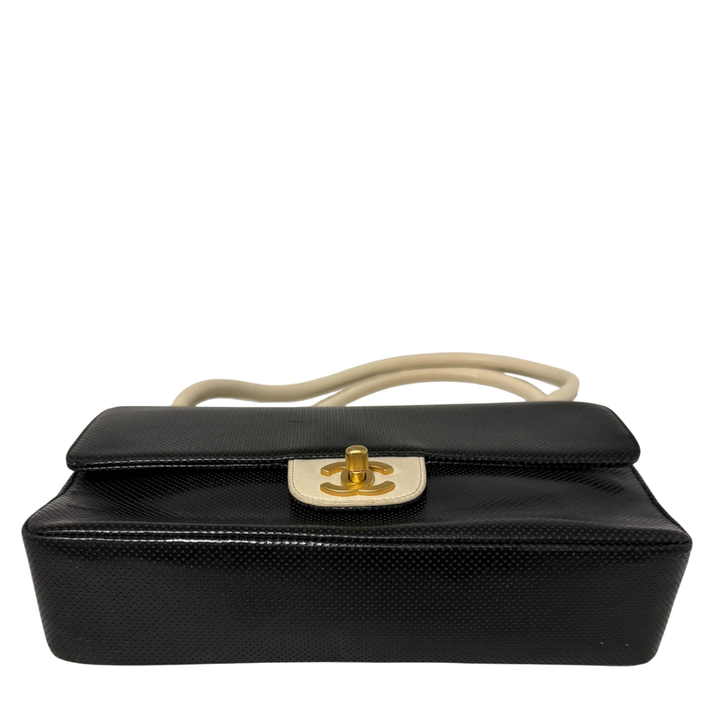 Chanel Single Flap Bag Medium Lammleder perforiert  Schwarz/Weiß / sehr gut Chanel