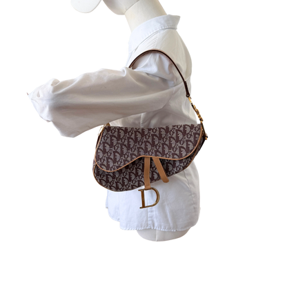Dior Saddle mittelgroße Tasche Stoff Hellbraun John Galliano Vintage / neuwertig Dior