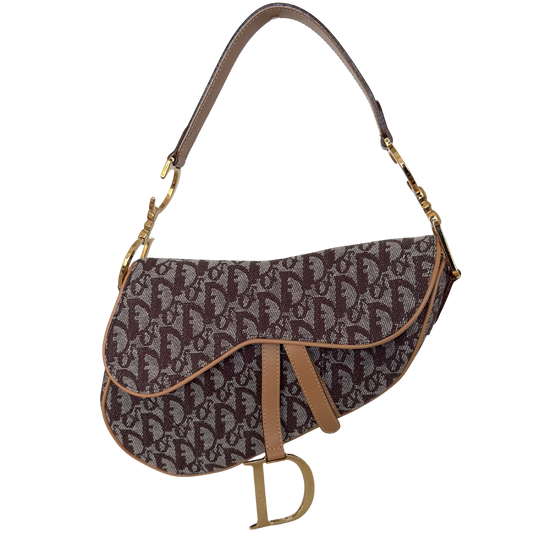 Dior Saddle mittelgroße Tasche Stoff Hellbraun John Galliano Vintage / neuwertig Dior