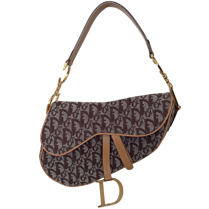 Dior Saddle mittelgroße Tasche Stoff Hellbraun John Galliano Vintage / neuwertig Dior
