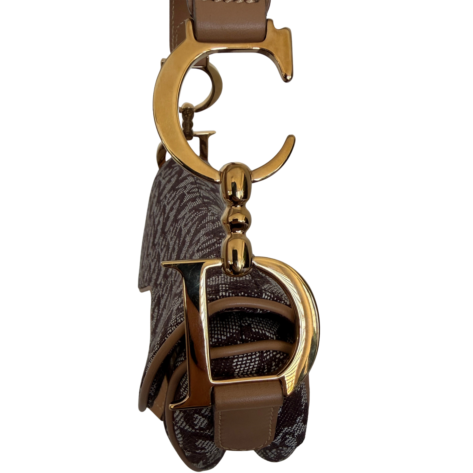 Dior Saddle mittelgroße Tasche Stoff Hellbraun John Galliano Vintage / neuwertig Dior