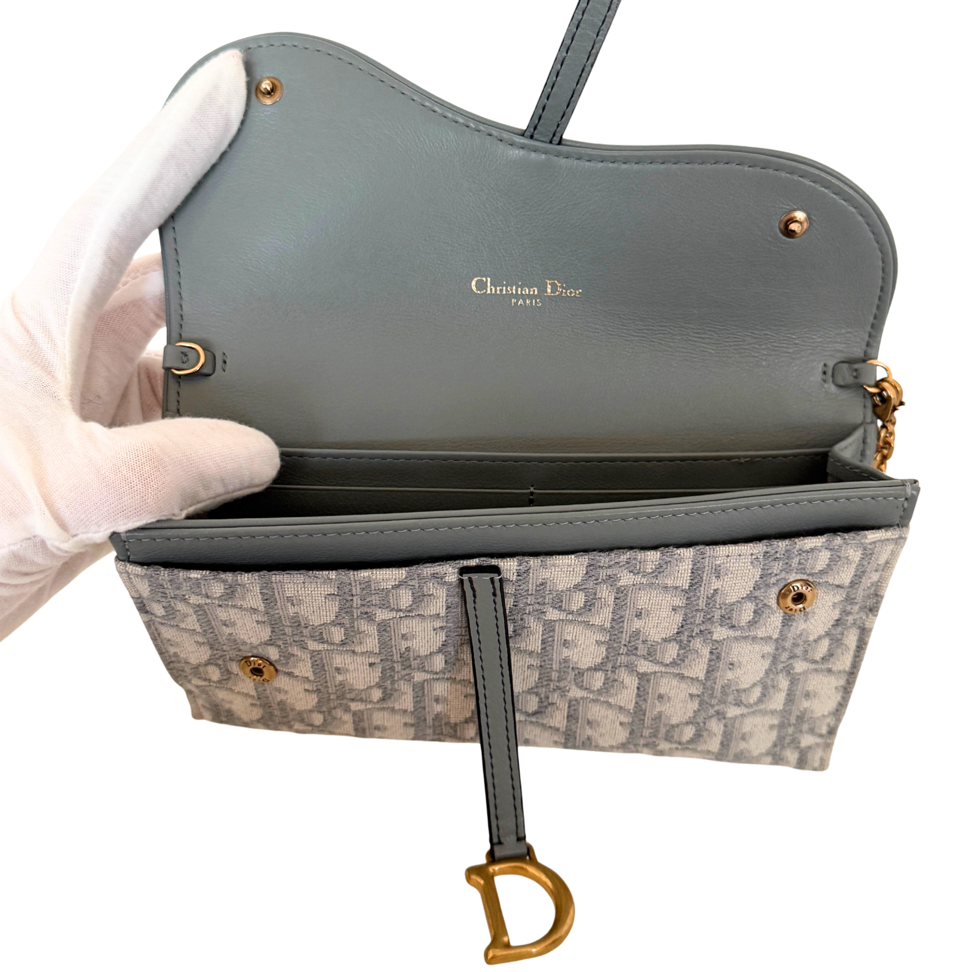 Dior kleine Saddle Pouch mit Kette Dior Oblique Jacquard Grau Fullset / neuwertig Dior