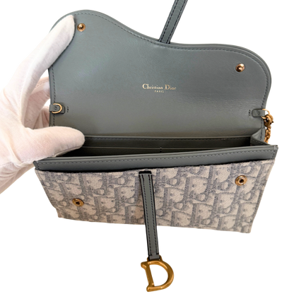 Dior kleine Saddle Pouch mit Kette Dior Oblique Jacquard Grau Fullset / neuwertig Dior
