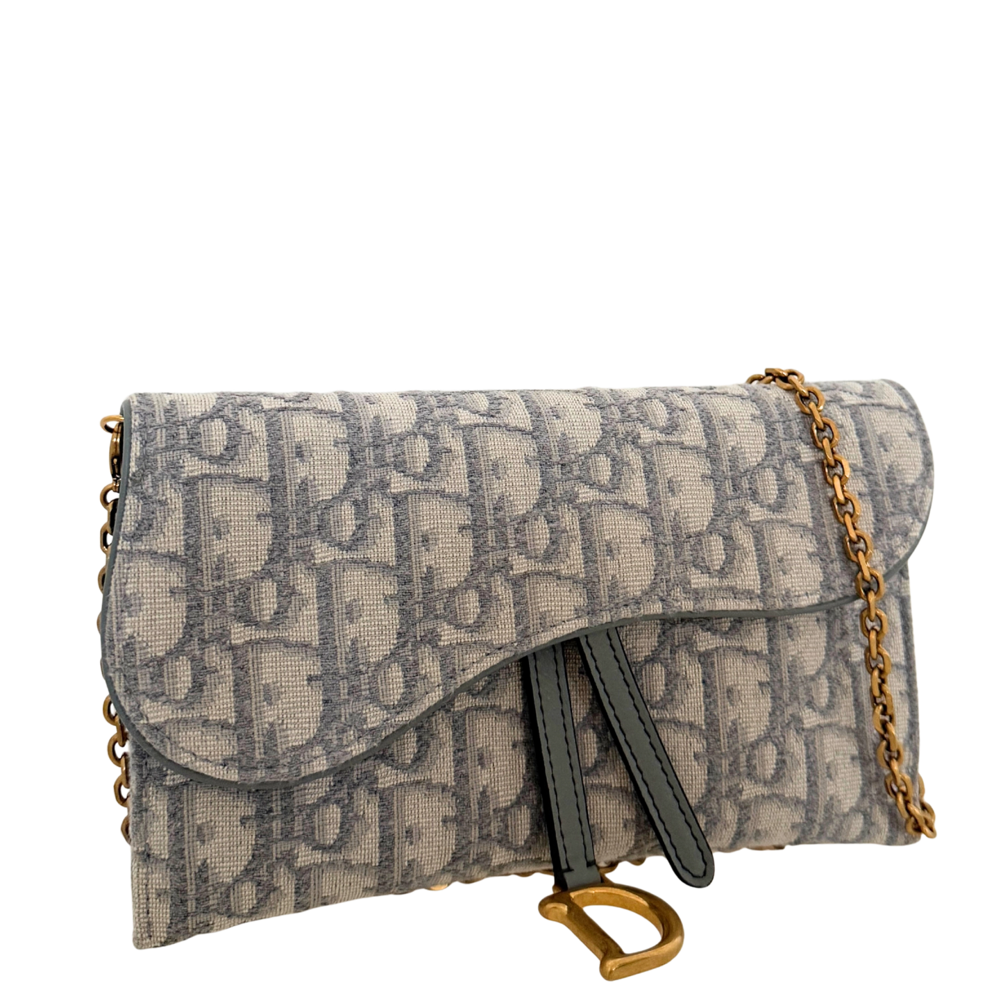 Dior kleine Saddle Pouch mit Kette Dior Oblique Jacquard Grau Fullset / neuwertig Dior