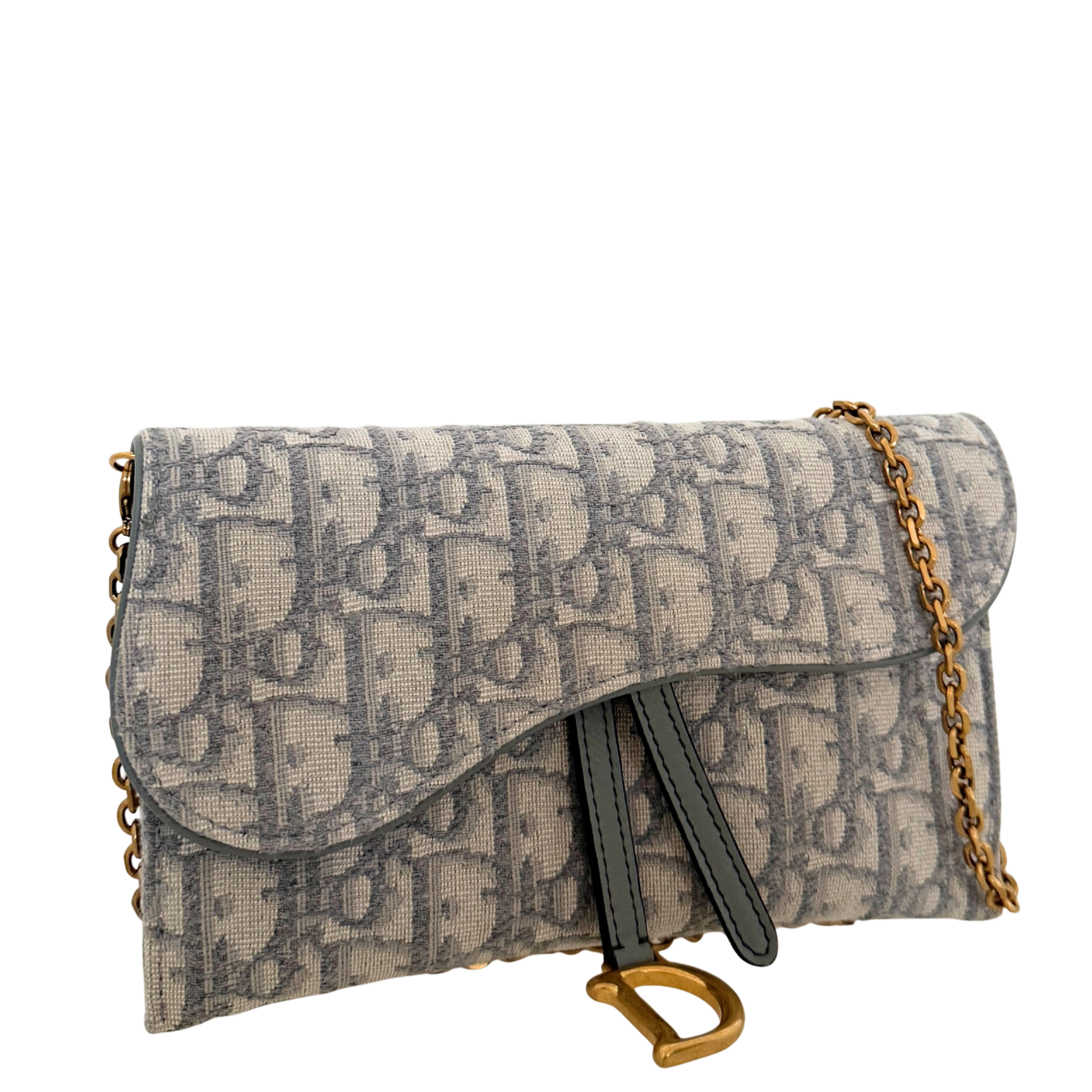 Dior kleine Saddle Pouch mit Kette Dior Oblique Jacquard Grau Fullset / neuwertig Dior