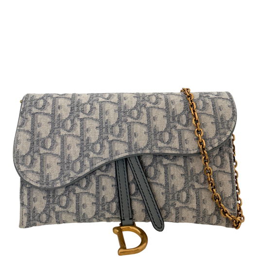 Dior kleine Saddle Pouch mit Kette Dior Oblique Jacquard Grau Fullset / neuwertig Dior