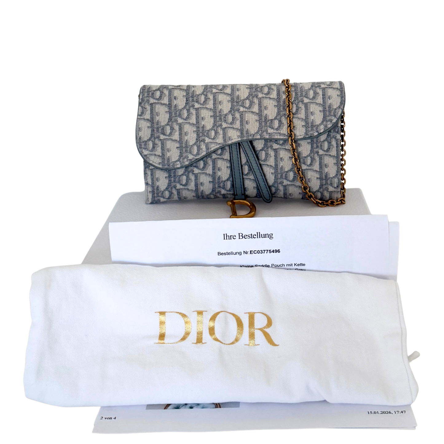 Dior kleine Saddle Pouch mit Kette Dior Oblique Jacquard Grau Fullset / neuwertig Dior