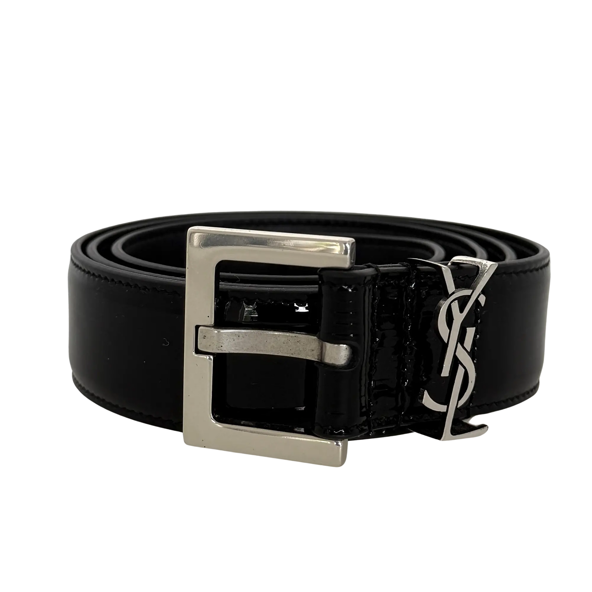 Saint Laurent Cassandre Gürtel aus Lackleder mit quadratischer Schnalle 85cm Schwarz / sehr gut Saint Laurent