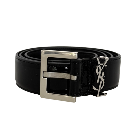 Saint Laurent Cassandre Gürtel aus Lackleder mit quadratischer Schnalle 85cm Schwarz / sehr gut Saint Laurent