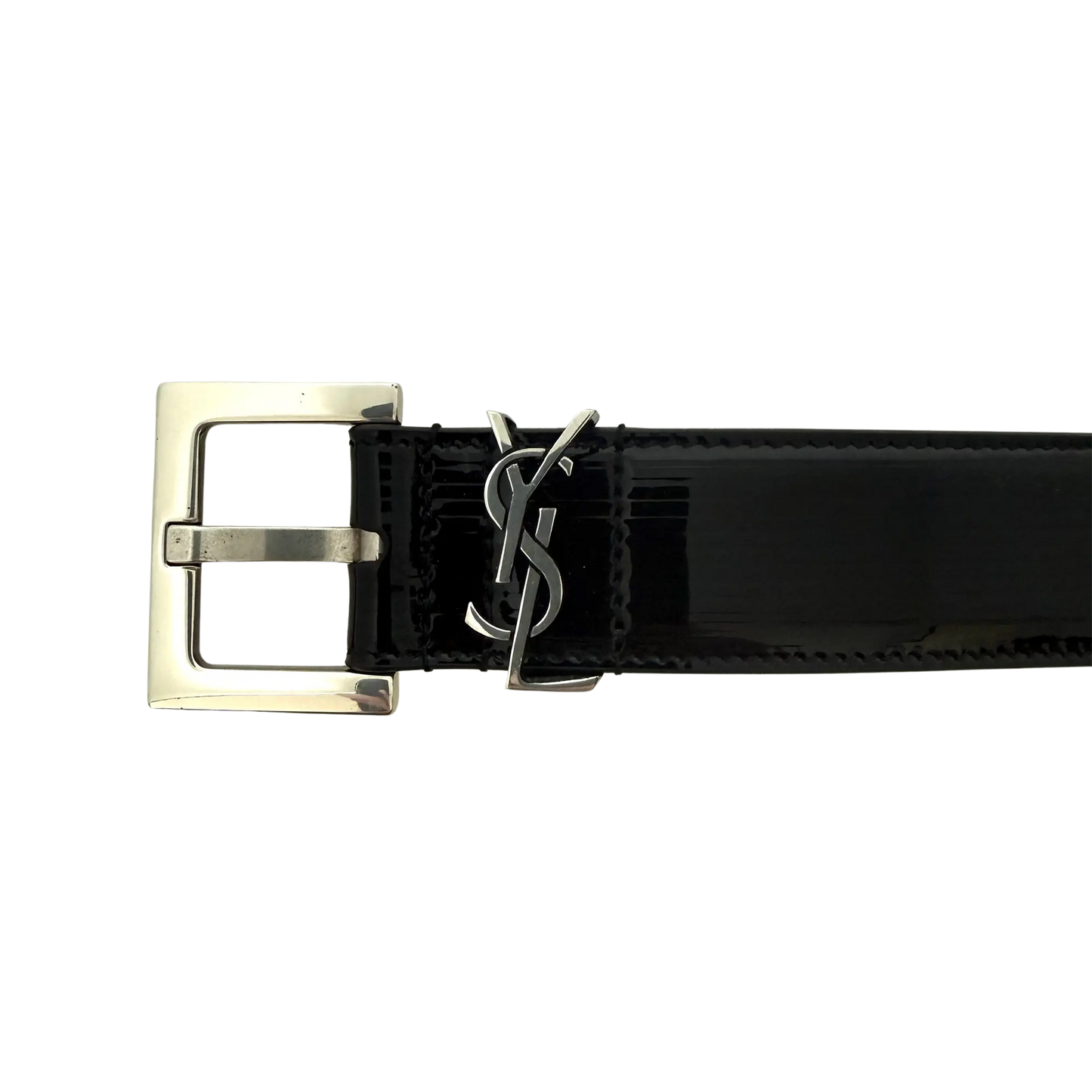 Saint Laurent Cassandre Gürtel aus Lackleder mit quadratischer Schnalle 85cm Schwarz / sehr gut Saint Laurent