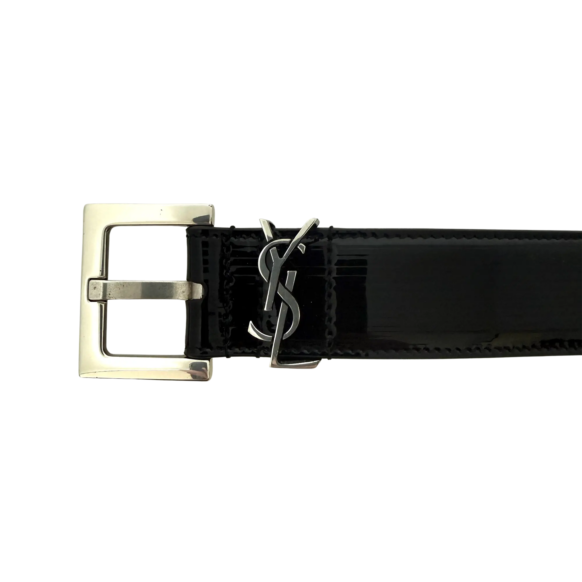 Saint Laurent Cassandre Gürtel aus Lackleder mit quadratischer Schnalle 85cm Schwarz / sehr gut Saint Laurent