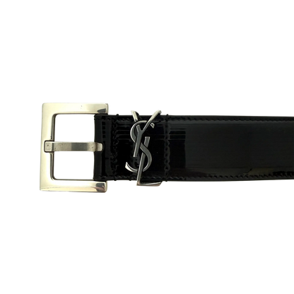 Saint Laurent Cassandre Gürtel aus Lackleder mit quadratischer Schnalle 85cm Schwarz / sehr gut Saint Laurent