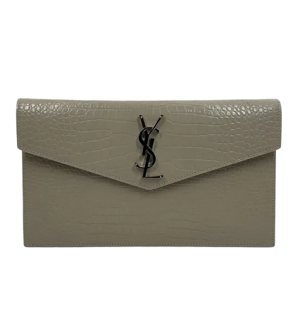 Saint Laurent Kalbsleder Krokodil geprägte Uptown Monogramm Pouch Creme / neuwertig Saint Laurent