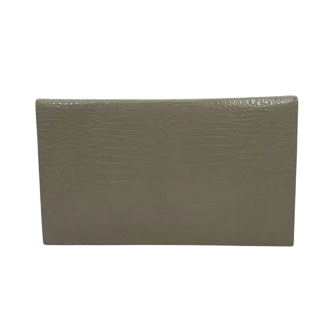 Saint Laurent Kalbsleder Krokodil geprägte Uptown Monogramm Pouch Creme / neuwertig Saint Laurent