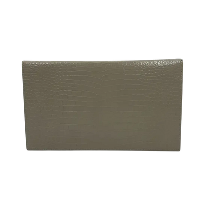 Saint Laurent Kalbsleder Krokodil geprägte Uptown Monogramm Pouch Creme / neuwertig Saint Laurent