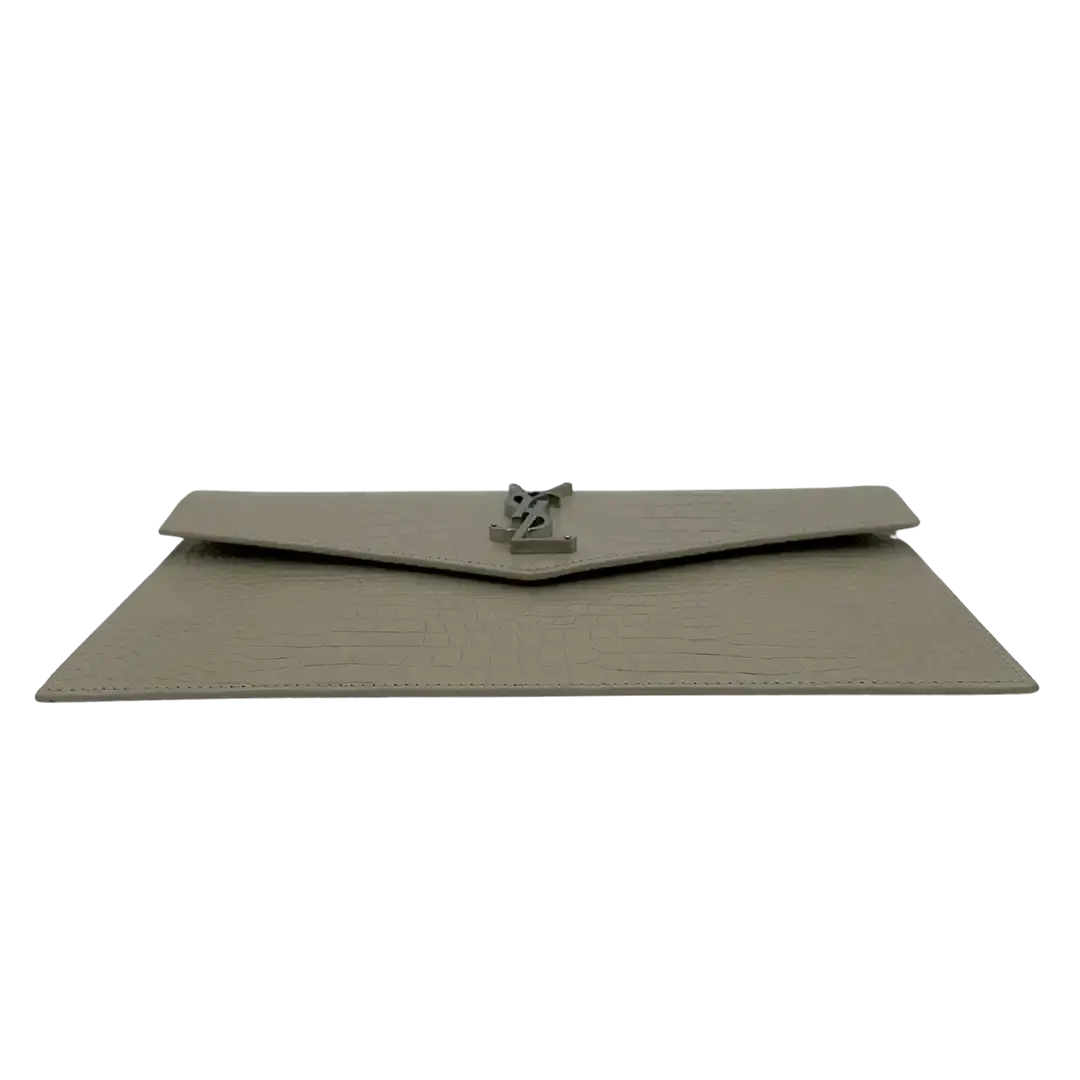Saint Laurent Kalbsleder Krokodil geprägte Uptown Monogramm Pouch Creme / neuwertig Saint Laurent
