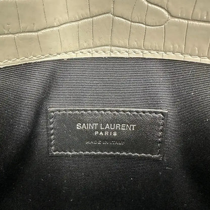 Saint Laurent Kalbsleder Krokodil geprägte Uptown Monogramm Pouch Creme / neuwertig Saint Laurent