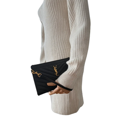 Saint Laurent große Cassandre Pouch Grand de Poudre Leder schwarz / neuwertig Saint Laurent