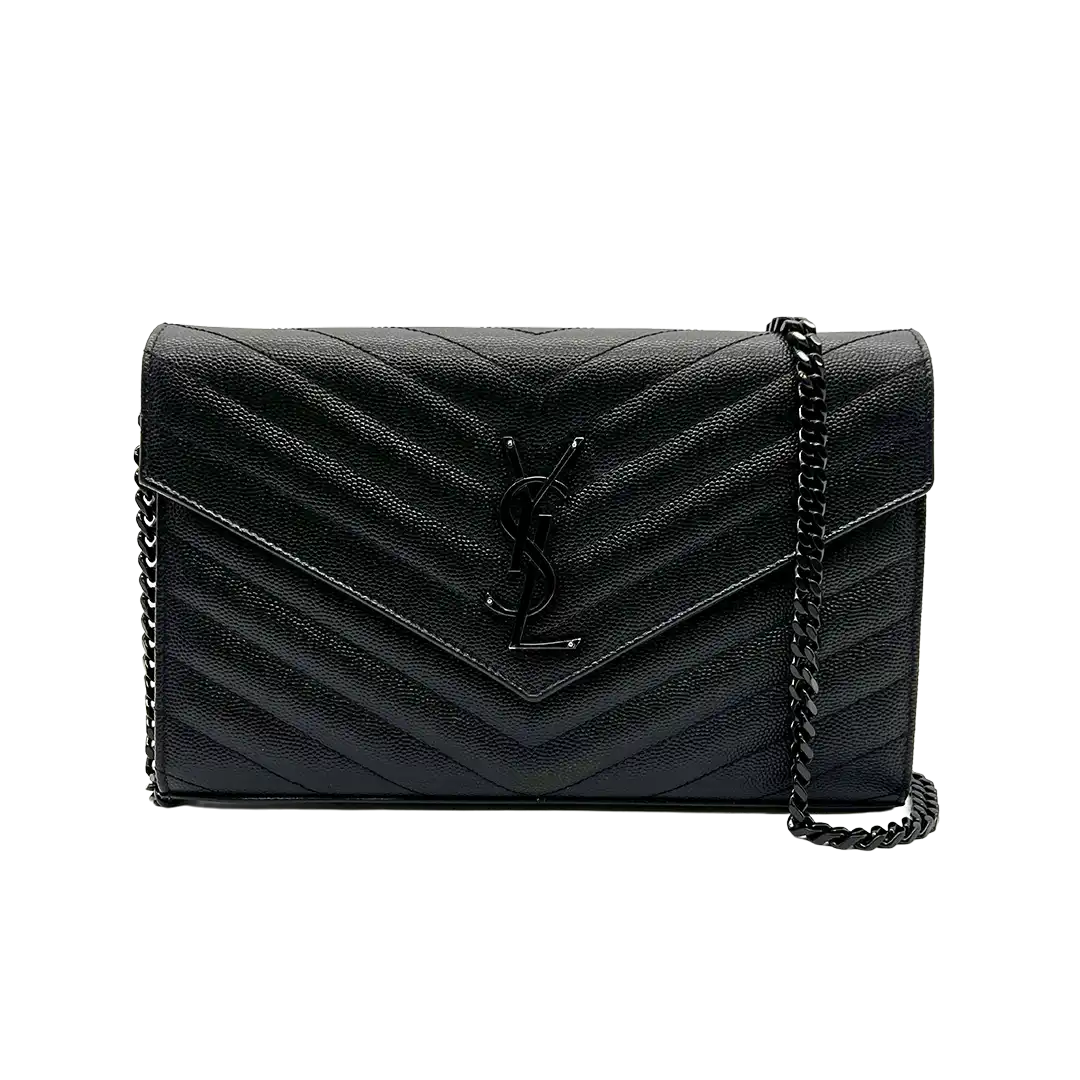 Saint Laurent Chevron Monogram Monochrome Chain Wallet schwarz / sehr gut Saint Laurent