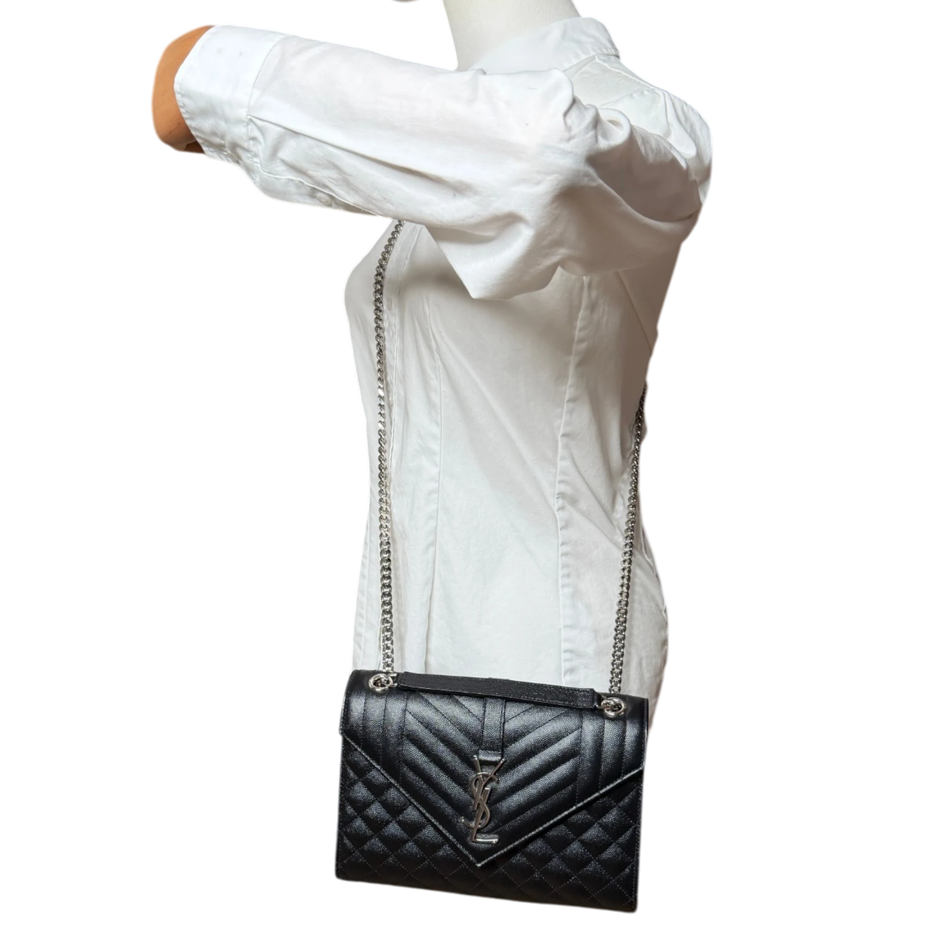 Saint Laurent YSL Envelope Medium schwarz silberne Hardware Saint Laurent