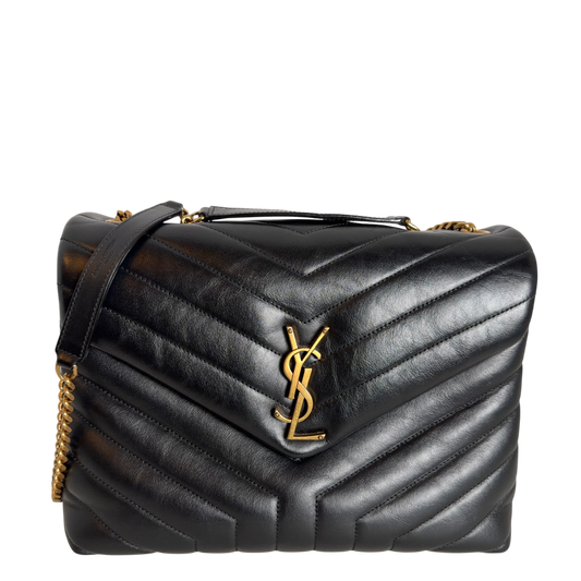 Saint Laurent Loulou Medium Y-Matelassé Kalbsleder Schwarz Gold