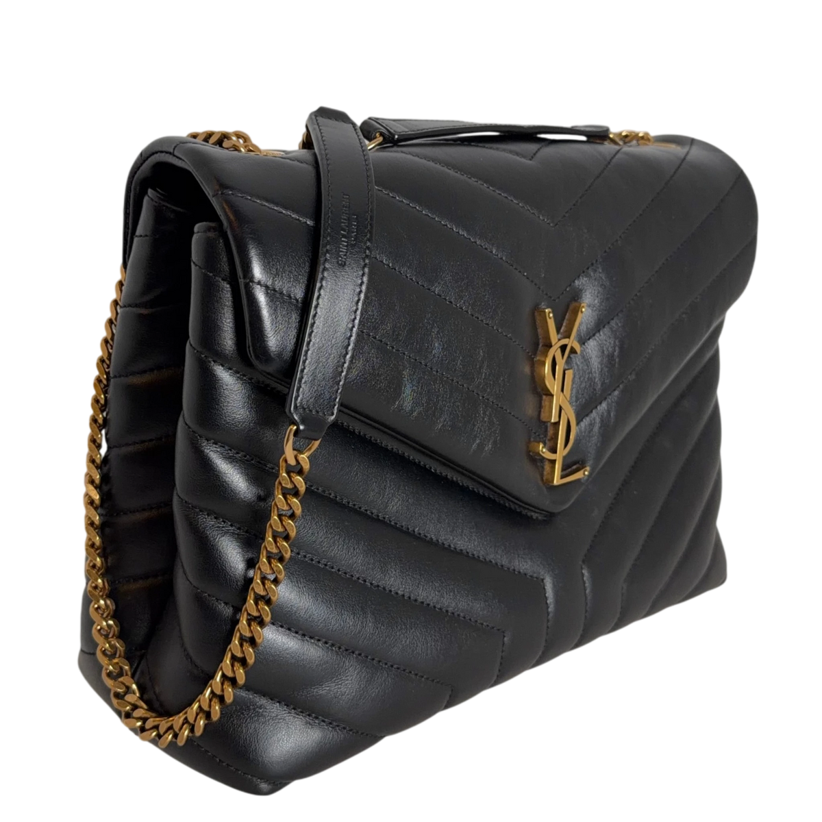 Saint Laurent Loulou Medium Y-Matelassé Kalbsleder Schwarz Gold – Ansicht 2