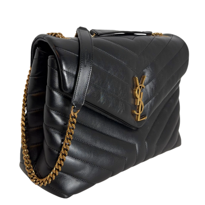 Saint Laurent Loulou Medium Y-Matelassé Kalbsleder Schwarz Gold – Ansicht 2
