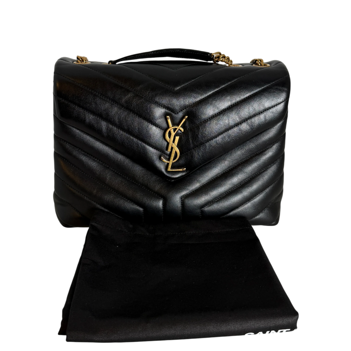 Saint Laurent Loulou Medium Y-Matelassé Kalbsleder Schwarz Gold – Ansicht 13