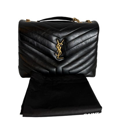 Saint Laurent Loulou Medium Y-Matelassé Kalbsleder Schwarz Gold – Ansicht 13