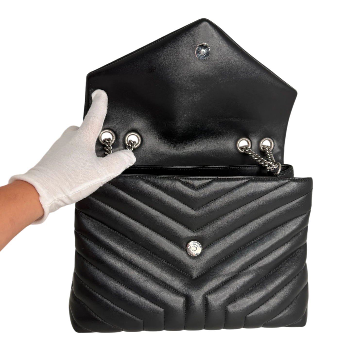 Saint Laurent LouLou Medium Leder schwarz silberne Hardware Fullset Saint Laurent