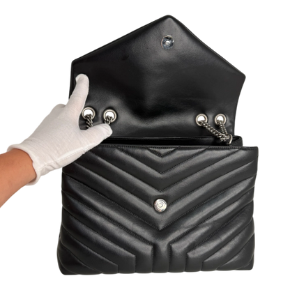 Saint Laurent LouLou Medium Leder schwarz silberne Hardware Fullset Saint Laurent