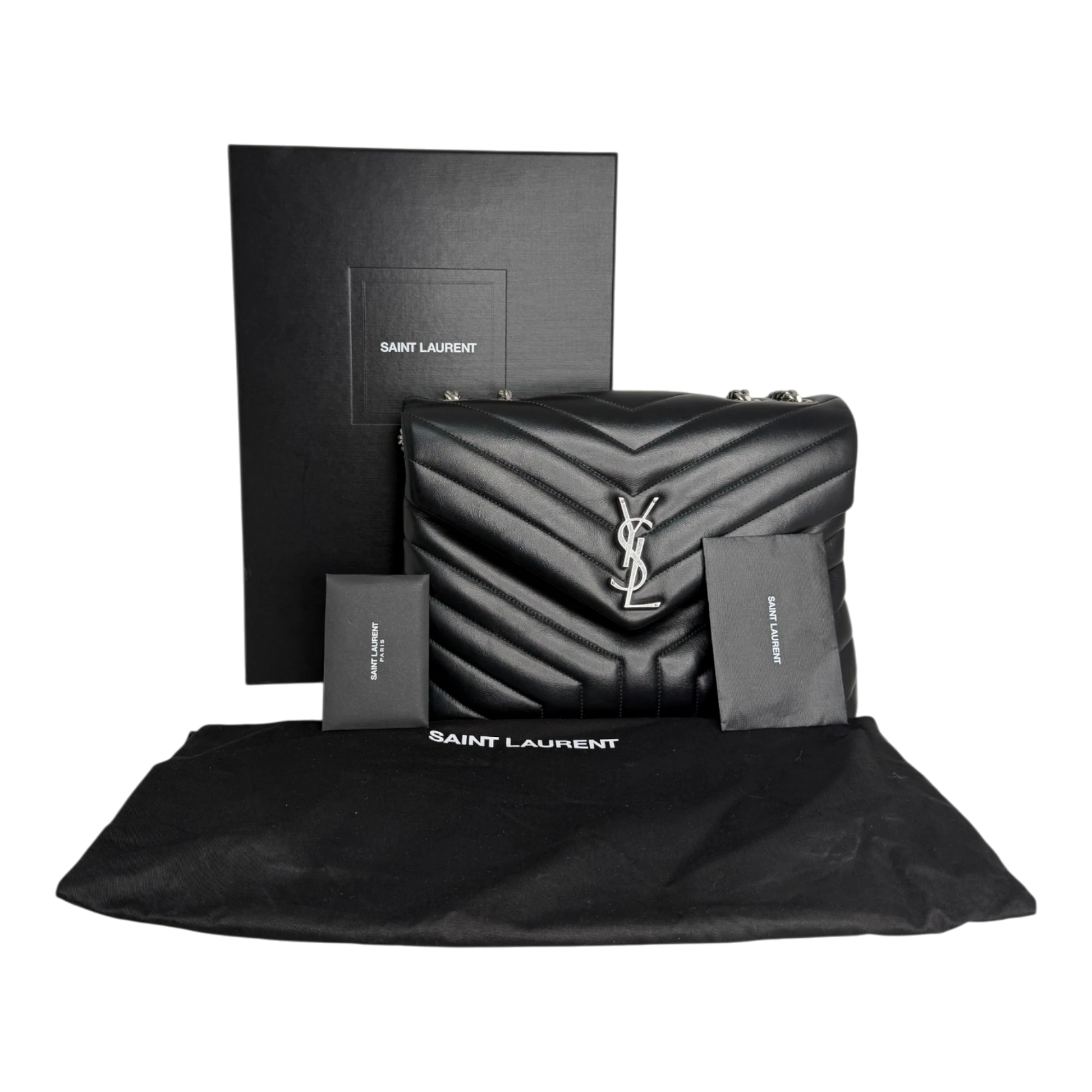 Saint Laurent LouLou Medium Leder schwarz silberne Hardware Fullset Saint Laurent