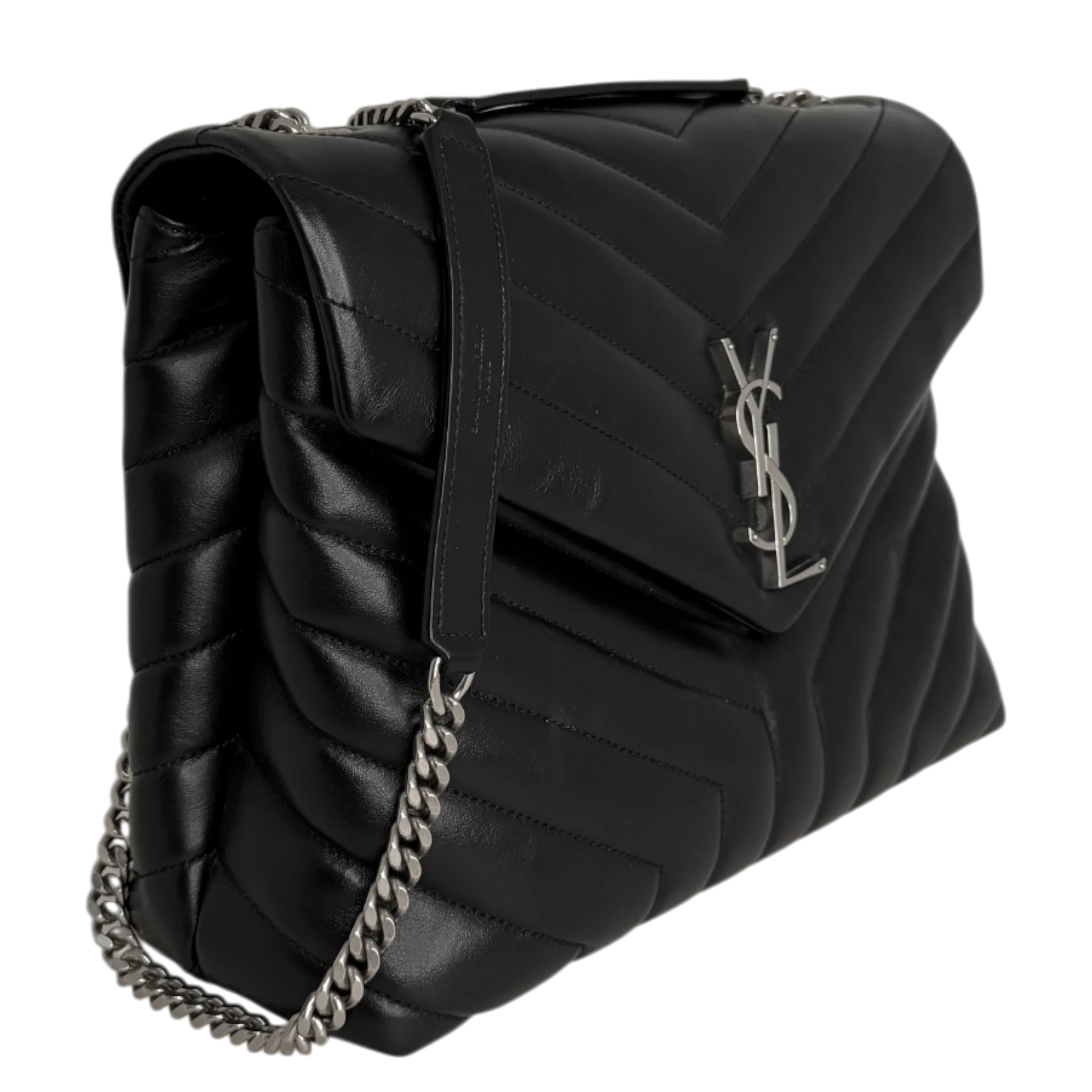 Saint Laurent LouLou Medium Leder schwarz silberne Hardware Fullset Saint Laurent