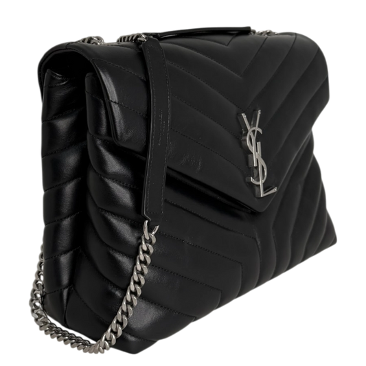 Saint Laurent LouLou Medium Leder schwarz silberne Hardware Fullset Saint Laurent