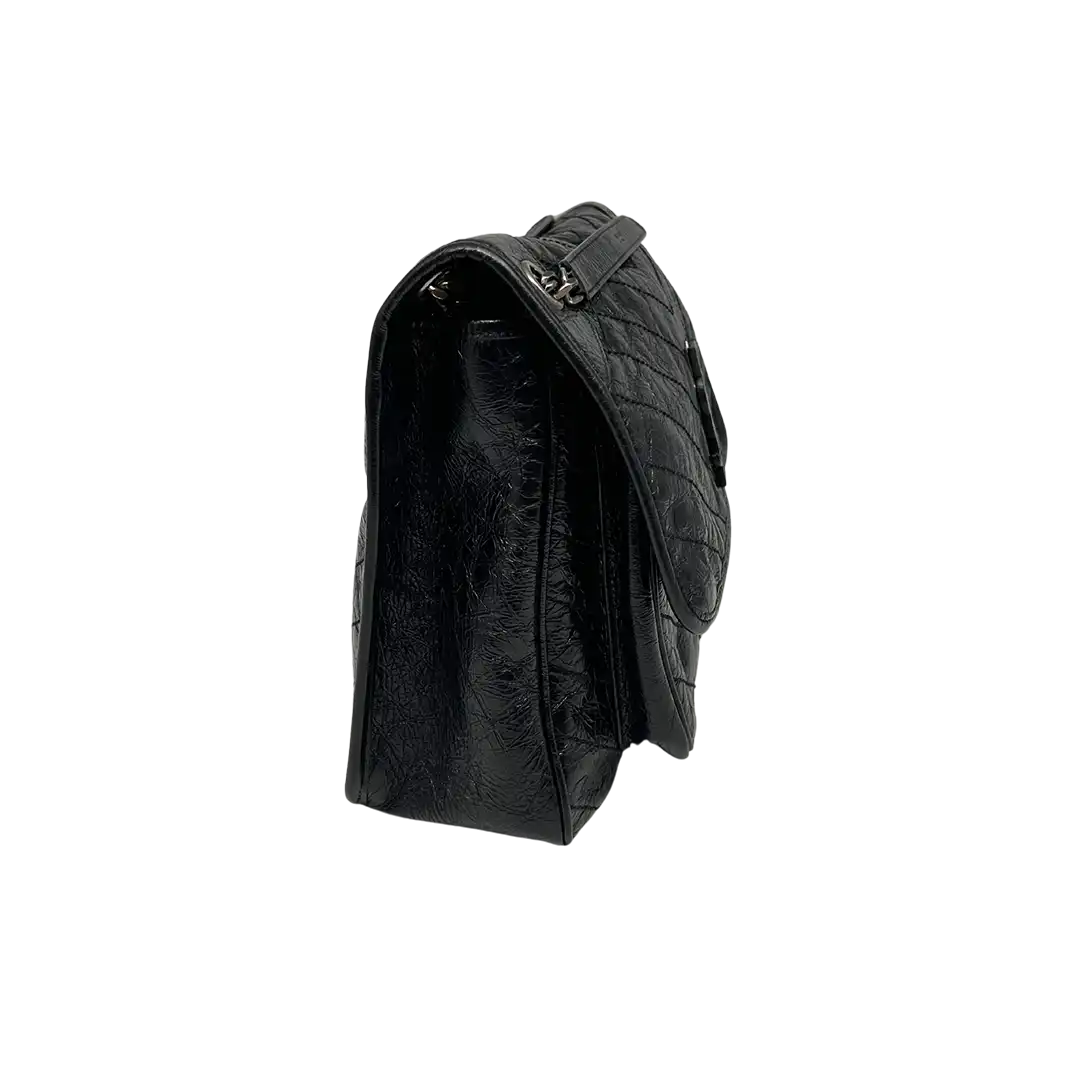 Saint Laurent Niki Large knittriges Vintage Leder schwarz / sehr gut Saint Laurent