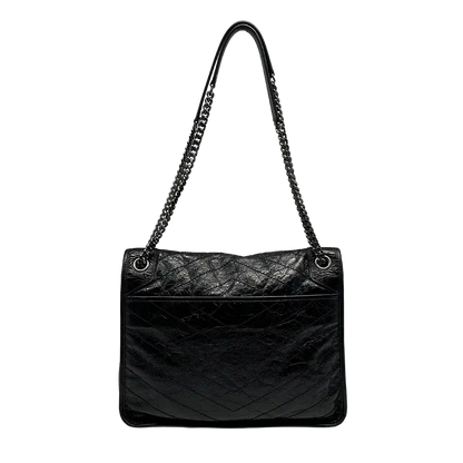 Saint Laurent Niki Large knittriges Vintage Leder schwarz / sehr gut Saint Laurent