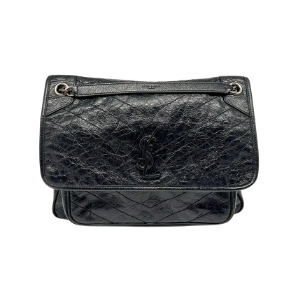 Saint Laurent Niki Large knittriges Vintage Leder schwarz / sehr gut Saint Laurent