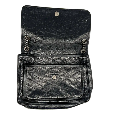 Saint Laurent Niki Large knittriges Vintage Leder schwarz / sehr gut Saint Laurent