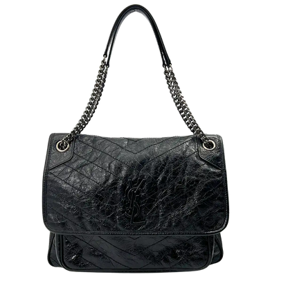 Saint Laurent Niki Large knittriges Vintage Leder schwarz / sehr gut Saint Laurent