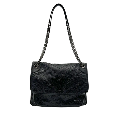 Saint Laurent Niki Large knittriges Vintage Leder schwarz / sehr gut Saint Laurent