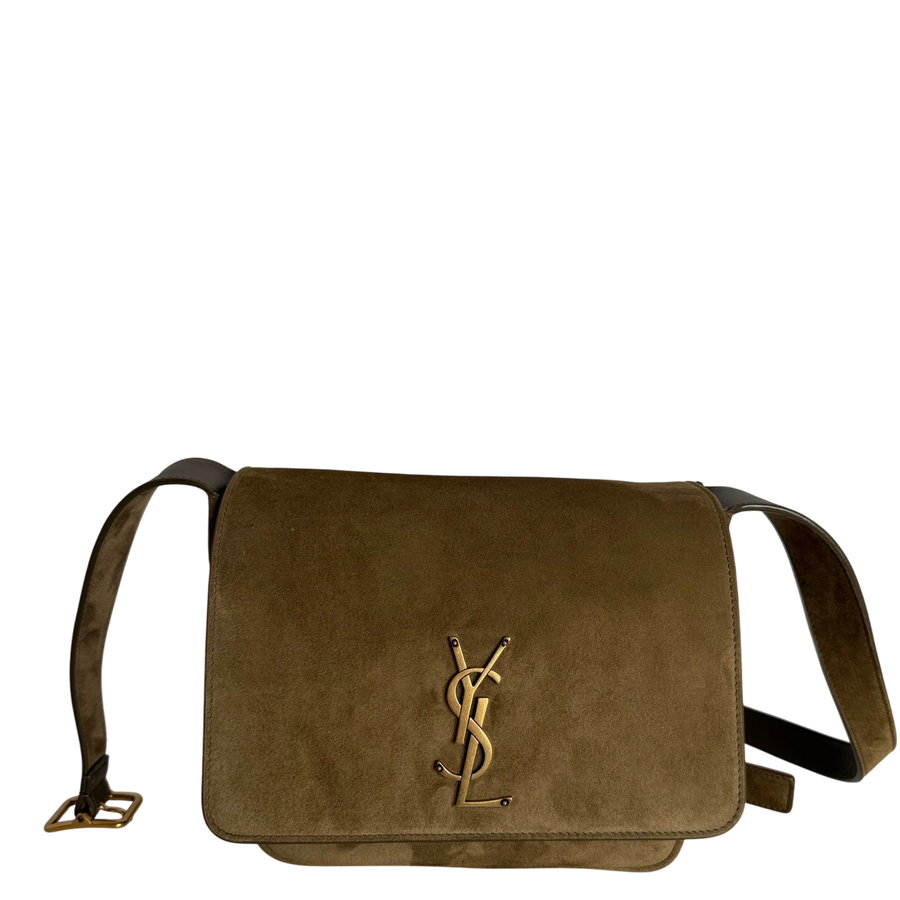 Saint Laurent Niki Satchel Wildleder New Barley Olivgrün Gold
