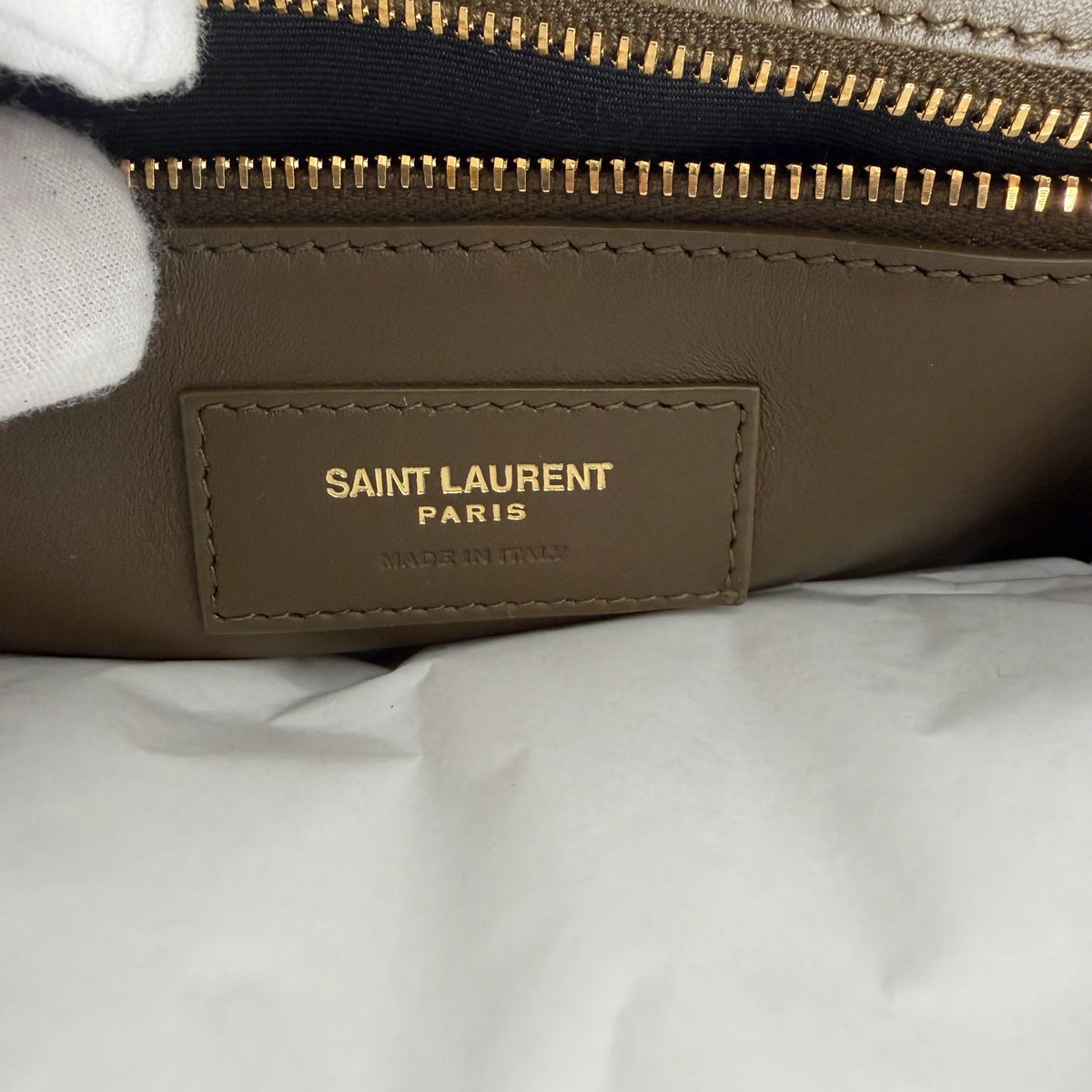 Saint Laurent Niki Satchel Wildleder New Barley Olivgrün Gold – Ansicht 9