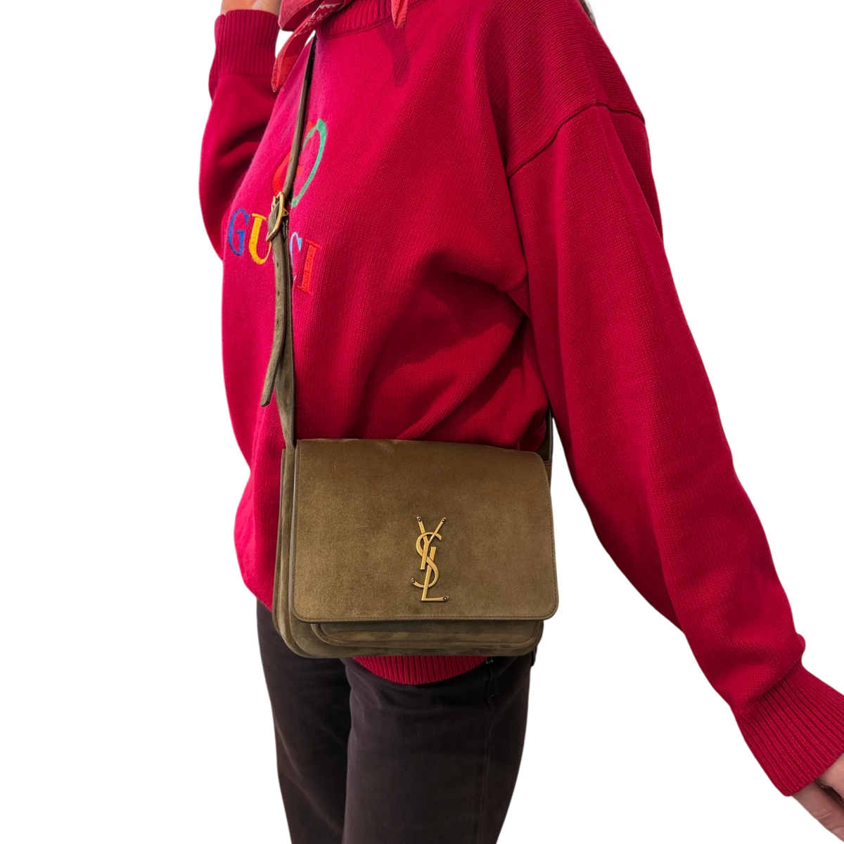 Saint Laurent Niki Satchel Wildleder New Barley Olivgrün Gold – Ansicht 13
