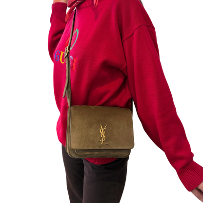 Saint Laurent Niki Satchel Wildleder New Barley Olivgrün Gold – Ansicht 13